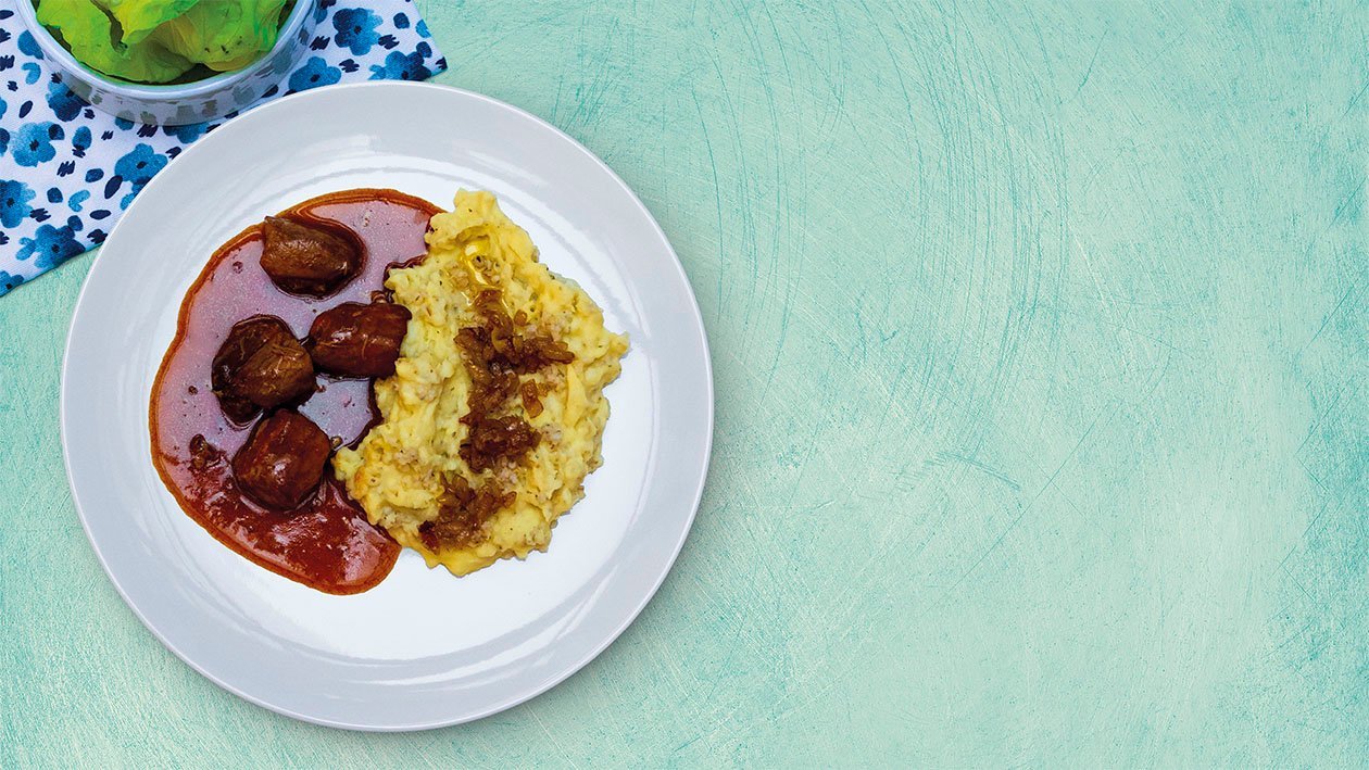 Dráčiky s krkonošskou kašou a listovým špenátom – - Recept