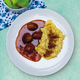 Dráčiky s krkonošskou kašou a listovým špenátom