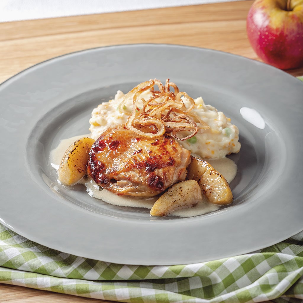 Pečené kurča na jablkách s nastavenou kašou