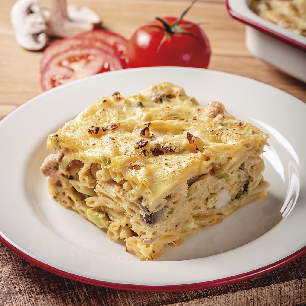 Pečené cestoviny s kuracím mäsom a brokolicou