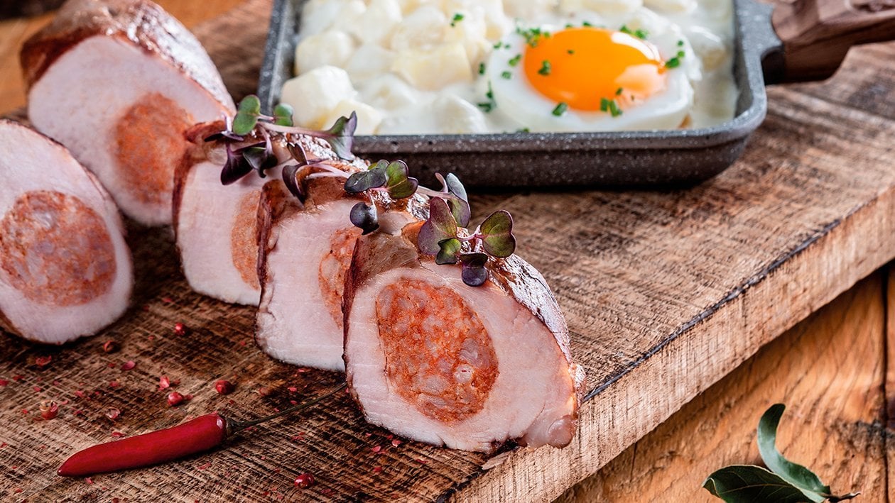 Bravčová panenka plnená klobásovou zmesou so zemiakmi na kyslo – - Recept