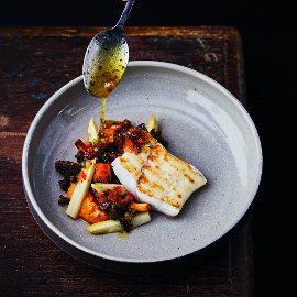 Filé z kambaly s údenou špargľou a citrusovým džemom Filé z kambaly s údenou špargľou a citrusovým džemom