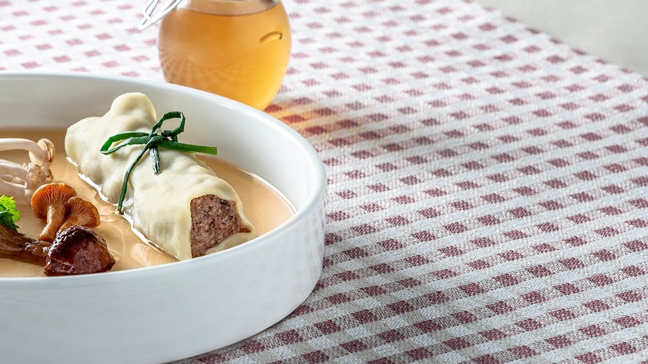 Hubový vývar s plneným zverinovým cannelloni – - Recept