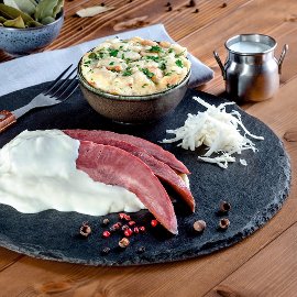 Údený bravčový jazyk s chrenovou omáčkou