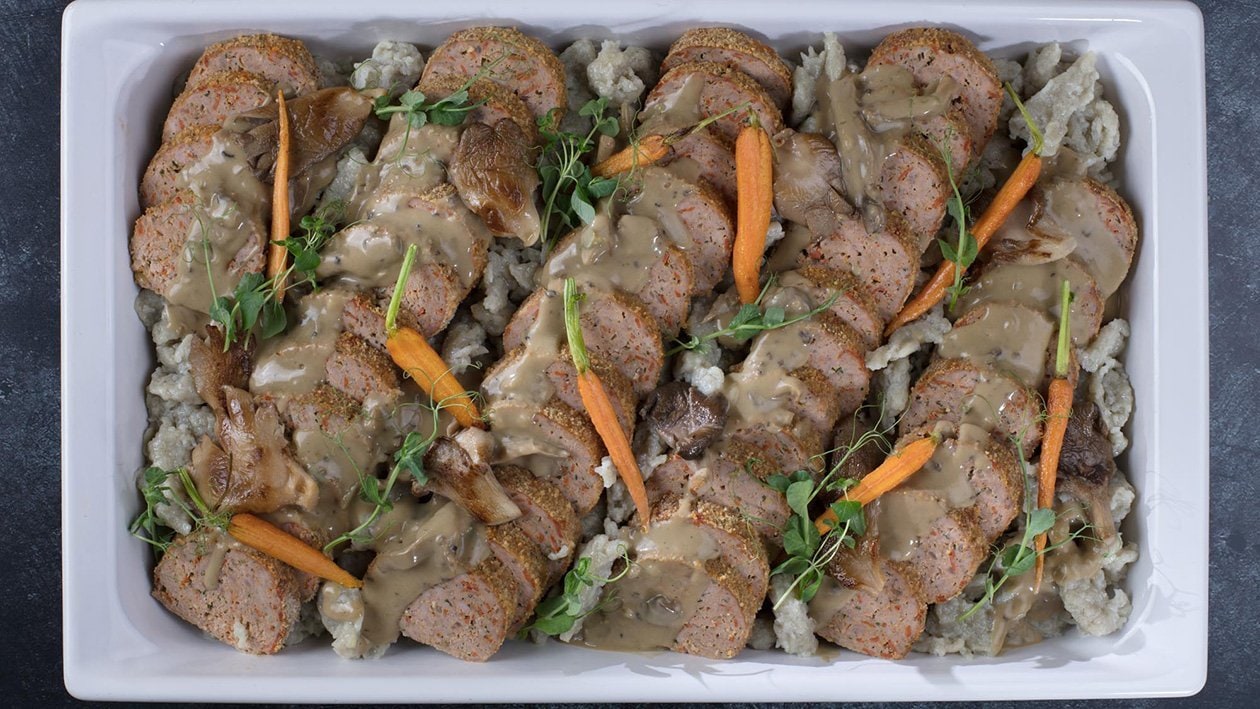 Bravčová pečienka s chorizom, hubovou omáčkou a šedými rezancami – - Recept