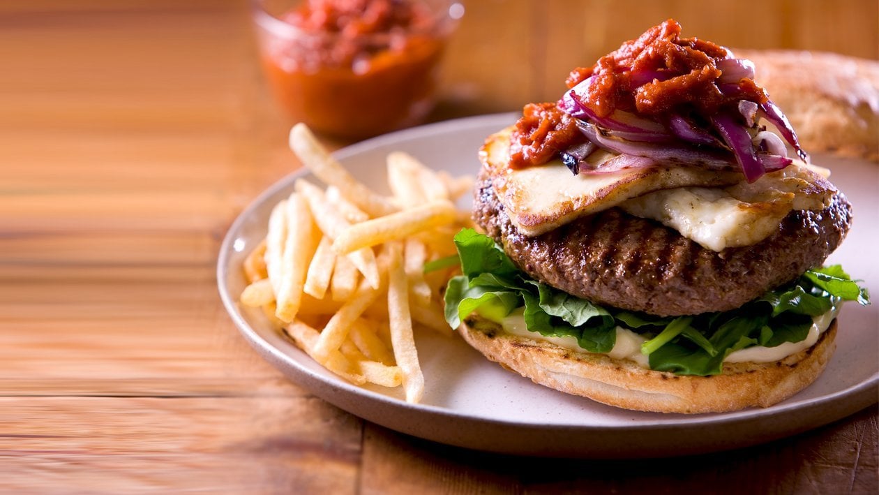 Grécky Jahňaci Hamburger so syrom Halloumi – - Recept
